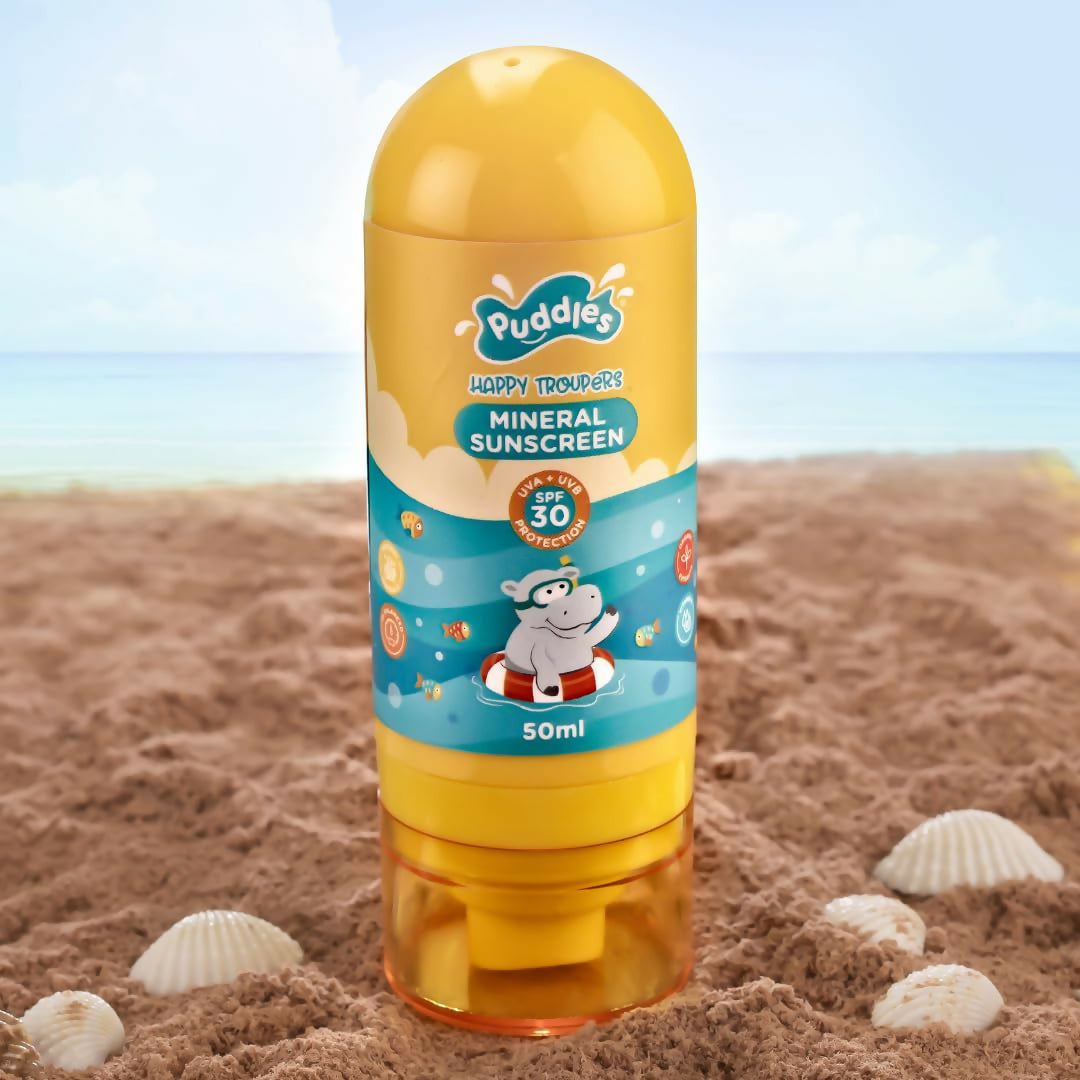Puddles Kids Happy Troupers Mineral Sunscreen, Age 2-12 Years for SPF 30- UVA, UVB Protection