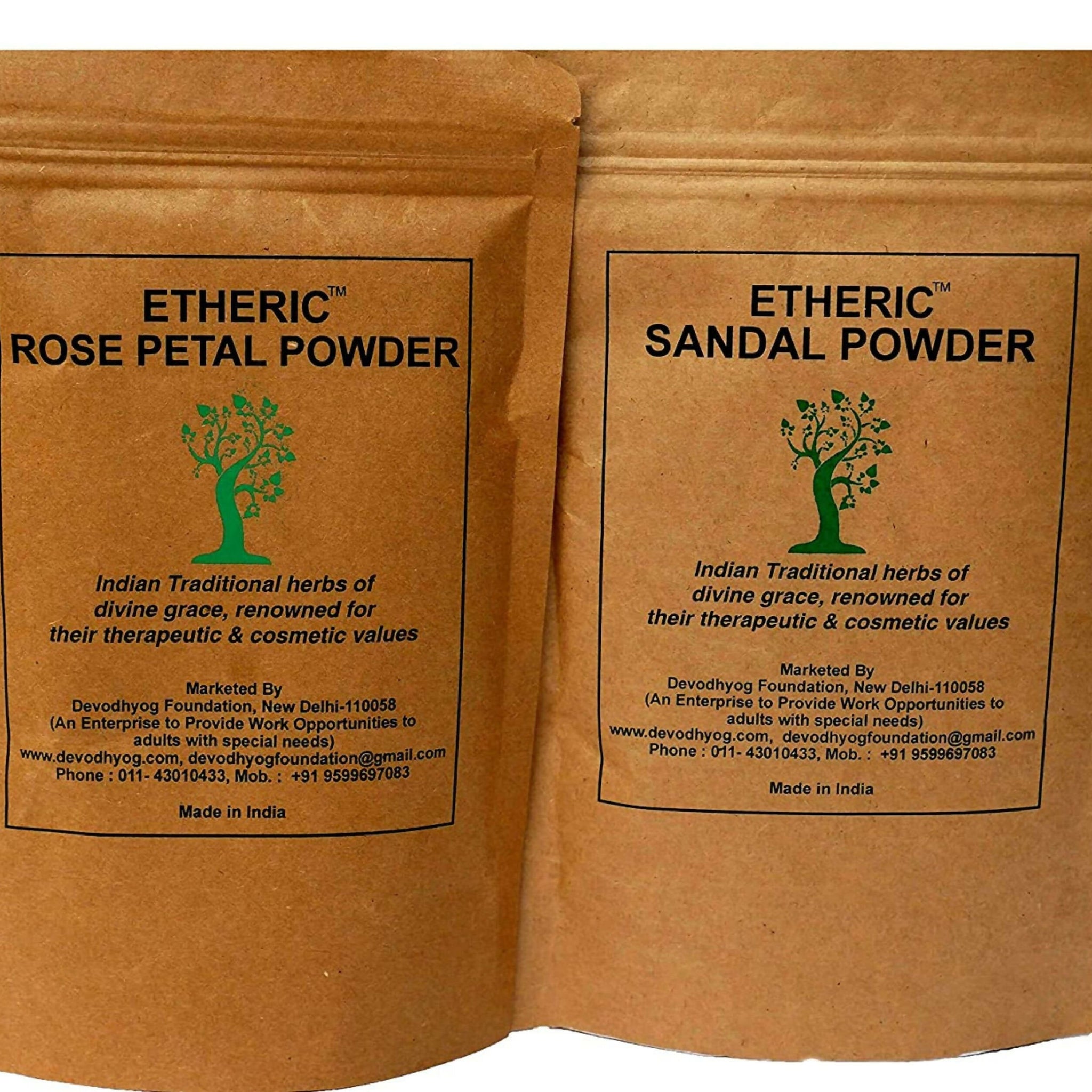 Etheric Sandal & Rose Powder Combo for Skin Glow, Whitening, Tighter & Wrinkle Free