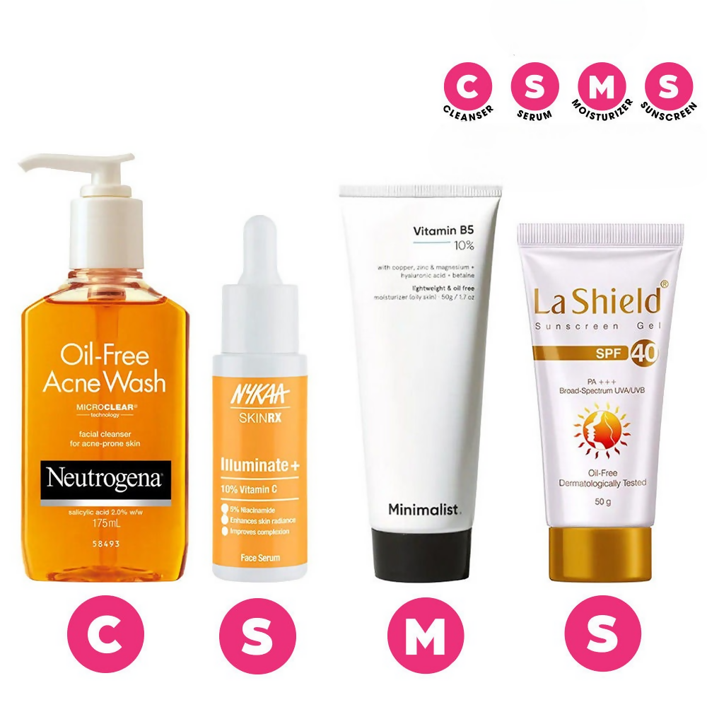Atirucart CSMS (Cleanser, Serum, Moisturizer, Sunscreen) Combo For Oily Skin