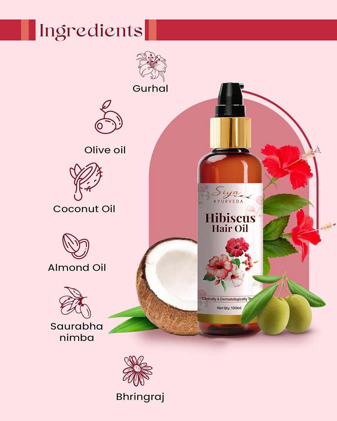 Siya Ayurveda Hibiscus Oil - Ayurvedic Oil for Hair Growth, Natural Hair Care