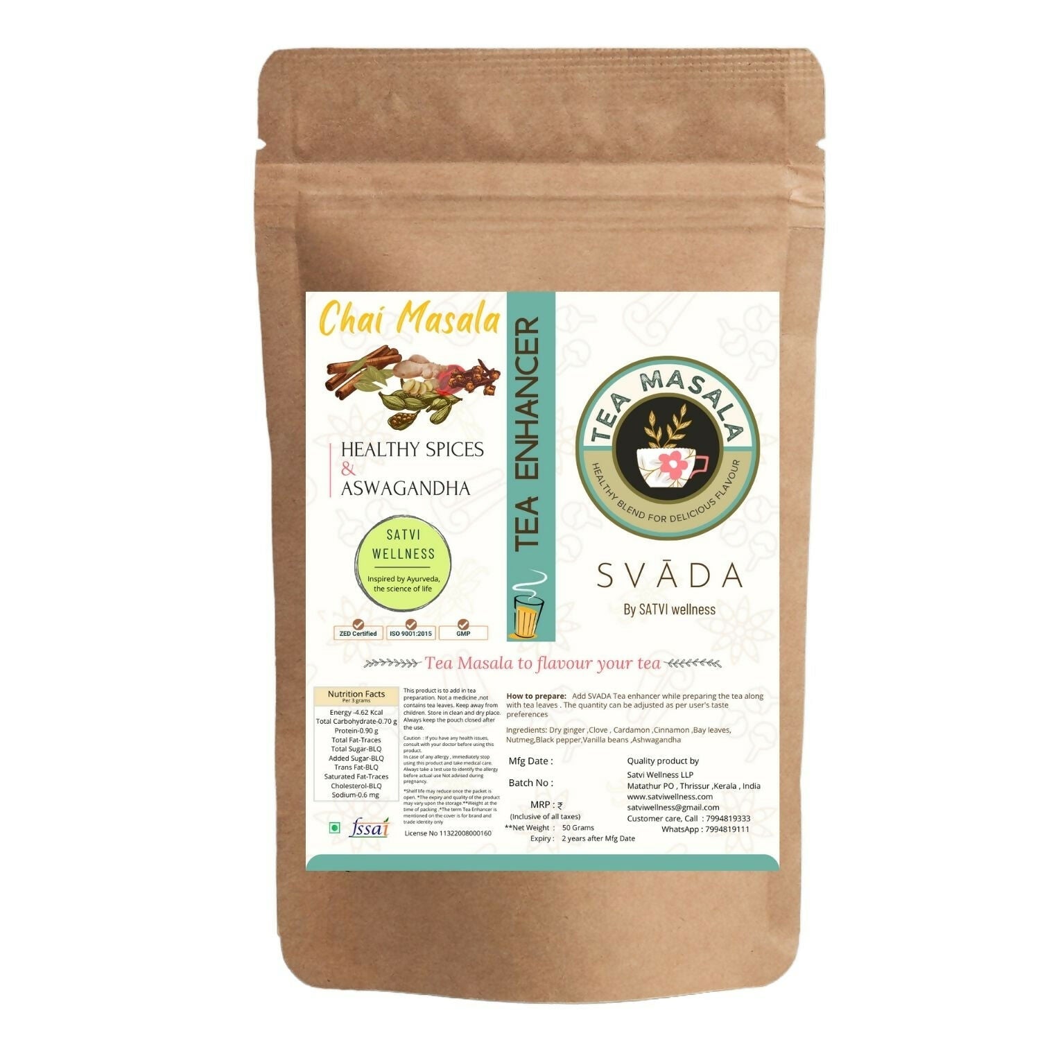 Satvi Wellness Tea masala with Ashwagandha | Ashwagandha tea mix | Satvi Tea enhancer
